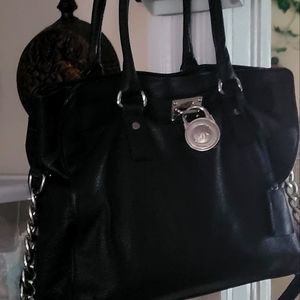 MICHAEL Michael Kors Hamilton Large Black Leather Shoulder Bag Satchel Tote
